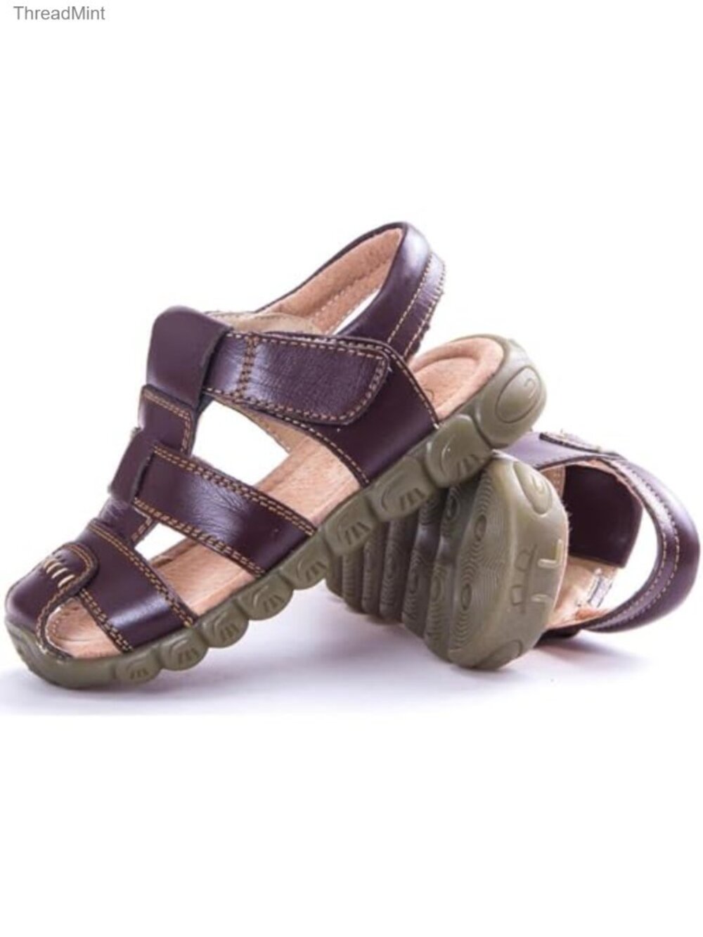 Boys Girls Leather Closed Toe Outdoor Sports Sandals Hook Loop